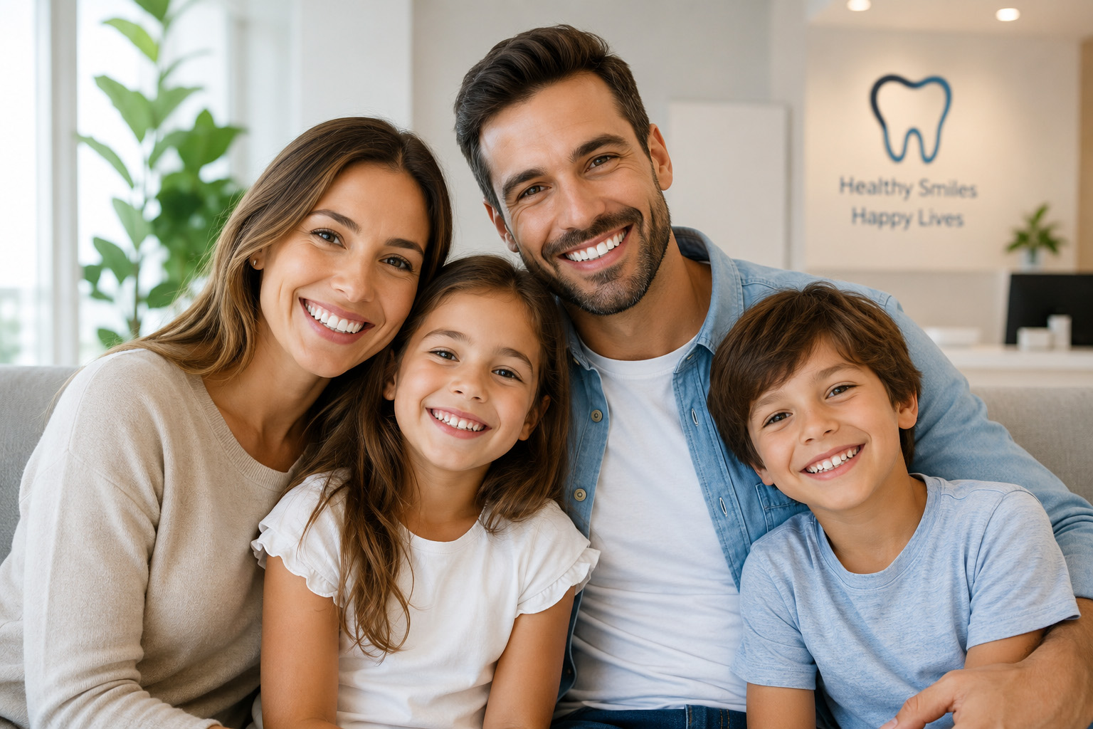Image of a happy family smiling for the Best Dentist in Whittier California, Uptown Dental Group.